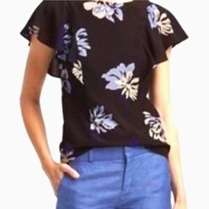 Banana Republic floral blouse flutter sleeves